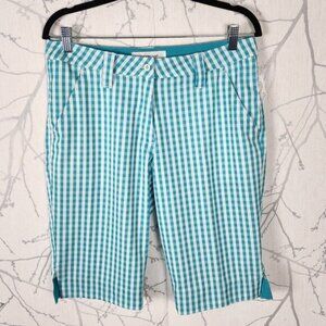 Maggie Lane Green Gingham Stretch Twill Mid Rise Golf Shorts